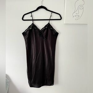 90’s Inspired Black Slip Dress with Spaghetti Straps and Lace Detail
